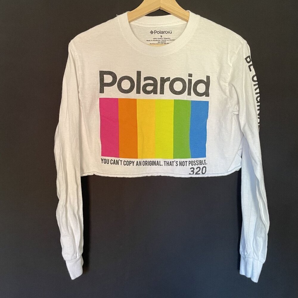 Polaroid be original be polaroid white cropped long sleeved top cotton small